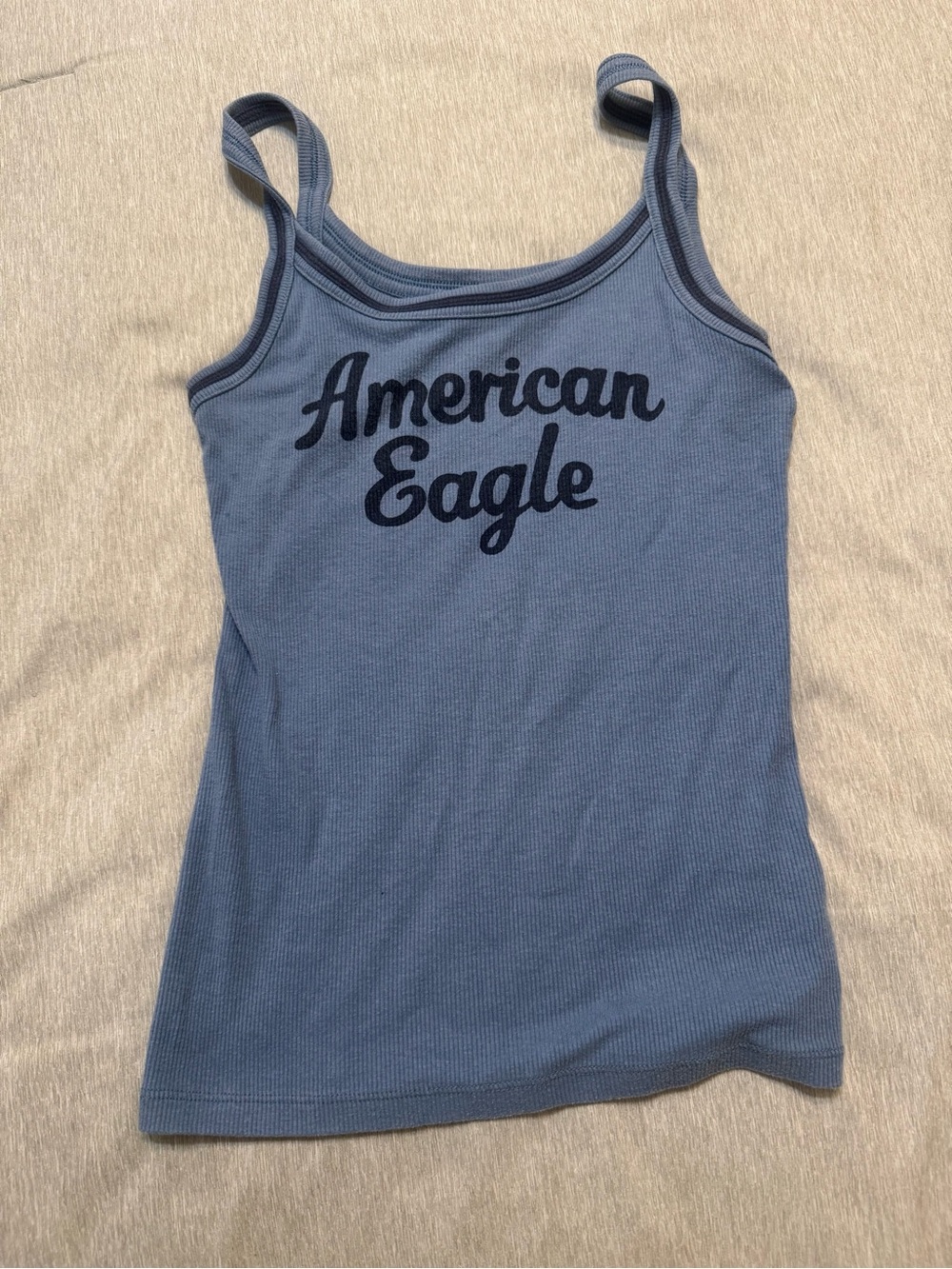 Vintage American Eagle Dusty Blue Ribbed Logo Tank